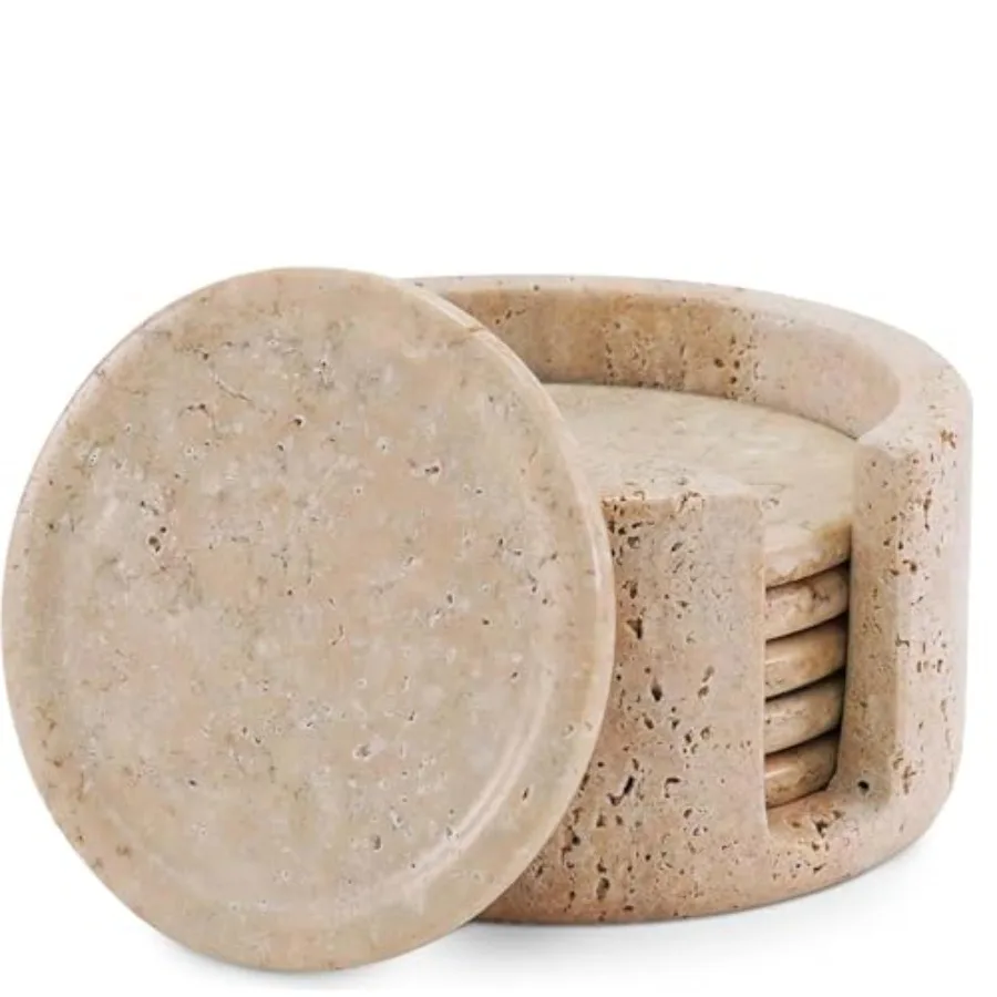 Marble Coasters Set of 6 Round 3.5 Inch Travertine Coaster for Drinks with Holder - Ideal Stone Drink Coasters for Coffee Bar A
Marble Coasters Set of 6 Round 3.5 Inch Travertine Coaster for Drinks with Holder - Ideal Stone Drink Coasters for Coffee Bar A