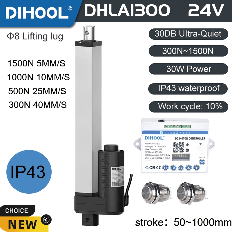 Electric Linear Actuator 24V Motor MAX 1500N 100mm 200mm 300mm 400mm 500mm 600mm 800mm 1000mm Stroke
Electric Linear Actuator 24V Motor MAX 1500N 100mm 200mm 300mm 400mm 500mm 600mm 800mm 1000mm Stroke