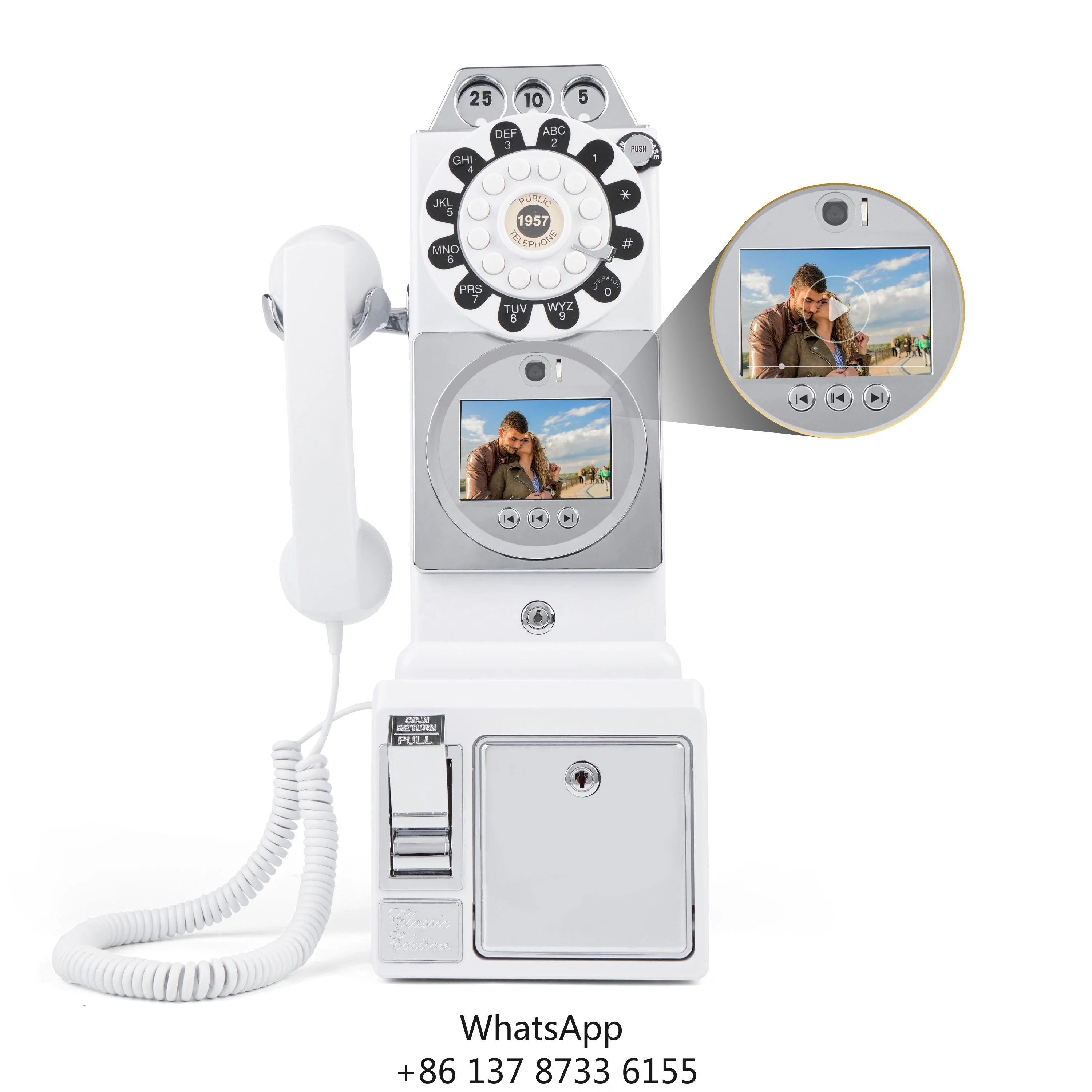 Antique Payphone 1080P Video Guest Book White Black Red Color Corded Telephone For Wedding Birthday Parties Popular Events
Antique Payphone 1080P Video Guest Book White Black Red Color Corded Telephone For Wedding Birthday Parties Popular Events