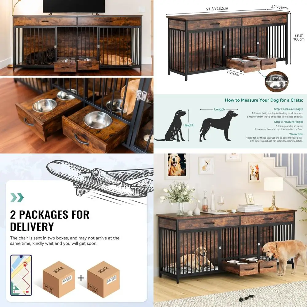 Прочная двухъярусная клетка для собак 91.3 с кормушкой, сверхпрочный вольер для дома, подходит для 2 средних-крупных собак, коричневый
Прочная двухъярусная клетка для собак 91.3 с кормушкой, сверхпрочный вольер для дома, подходит для 2 средних-крупных собак, коричневый