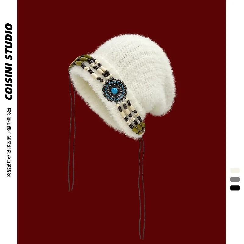 Japanese New Beaded Ethnic Style Knitted Hat Women's Winter Imitation Mink Hair Warm Big Head Versatile Skull Beanie Caps
Japanese New Beaded Ethnic Style Knitted Hat Women's Winter Imitation Mink Hair Warm Big Head Versatile Skull Beanie Caps