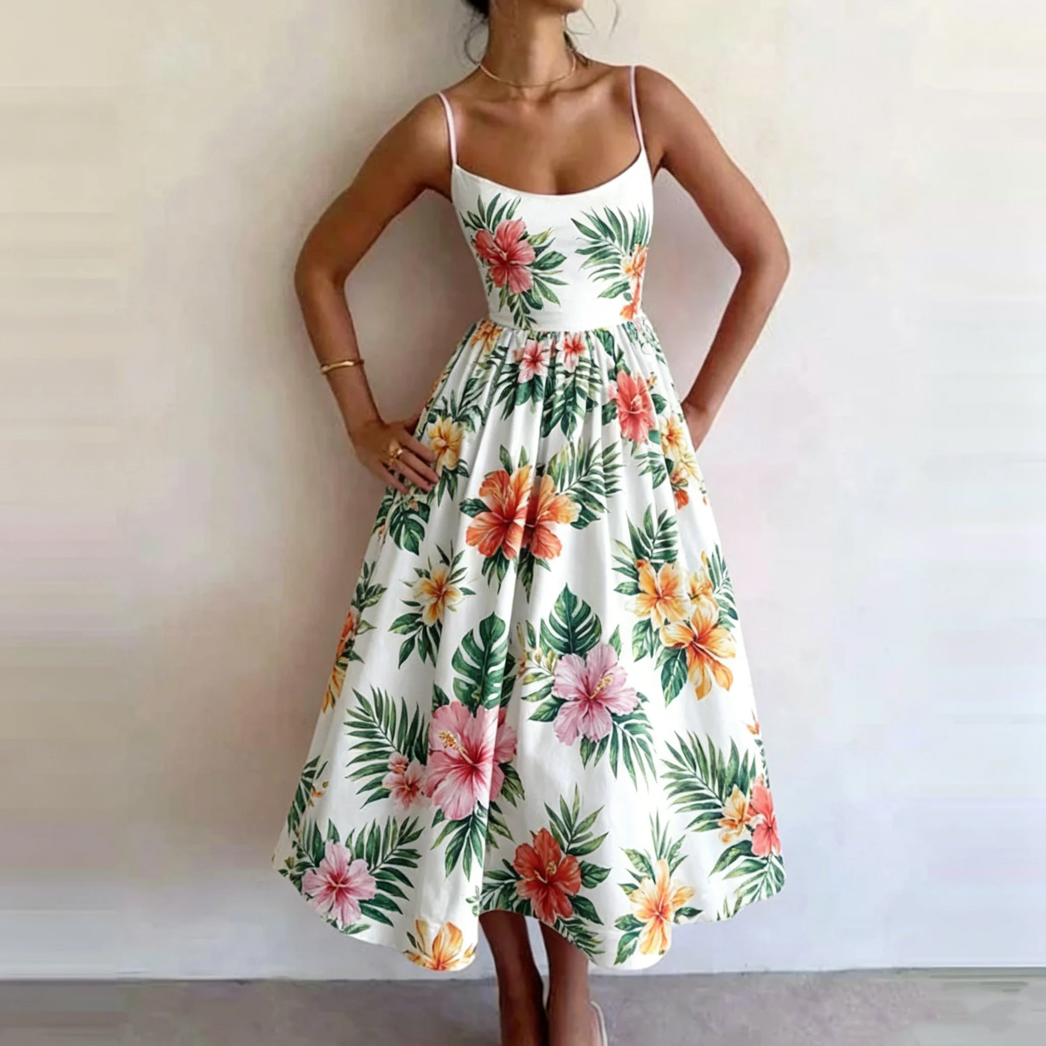 Women's Summer 2026 Floral Print Spaghetti Strap Midi Dress A-Line High Waist Casual Elegant Beach Resort Party Sundress
Women's Summer 2026 Floral Print Spaghetti Strap Midi Dress A-Line High Waist Casual Elegant Beach Resort Party Sundress