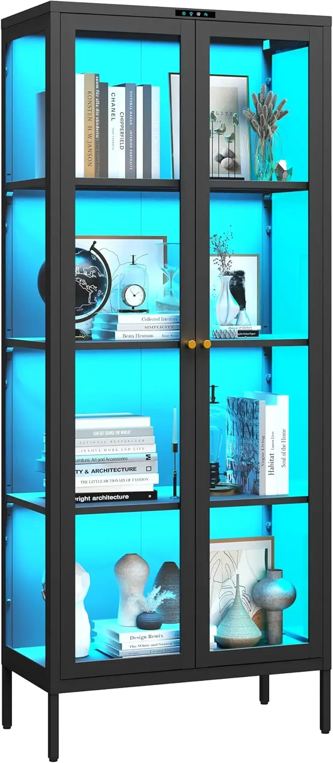 Display Cabinet with Glass Doors, Glass Display Cabinet with 8 Color LED Lights, Curio Display Cabinet with 3 Shelves for Living
Display Cabinet with Glass Doors, Glass Display Cabinet with 8 Color LED Lights, Curio Display Cabinet with 3 Shelves for Living