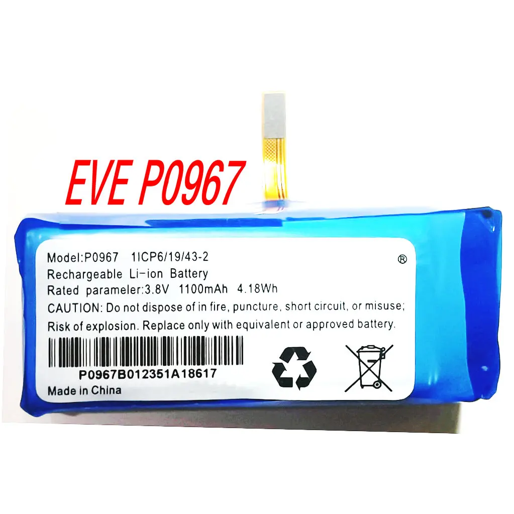 Оригинальный запасной аккумулятор EVE P0967 на 2025 год, 3,8 В, 1100 мАч, 1ICP6/19/43-2 
Оригинальный запасной аккумулятор EVE P0967 на 2025 год, 3,8 В, 1100 мАч, 1ICP6/19/43-2