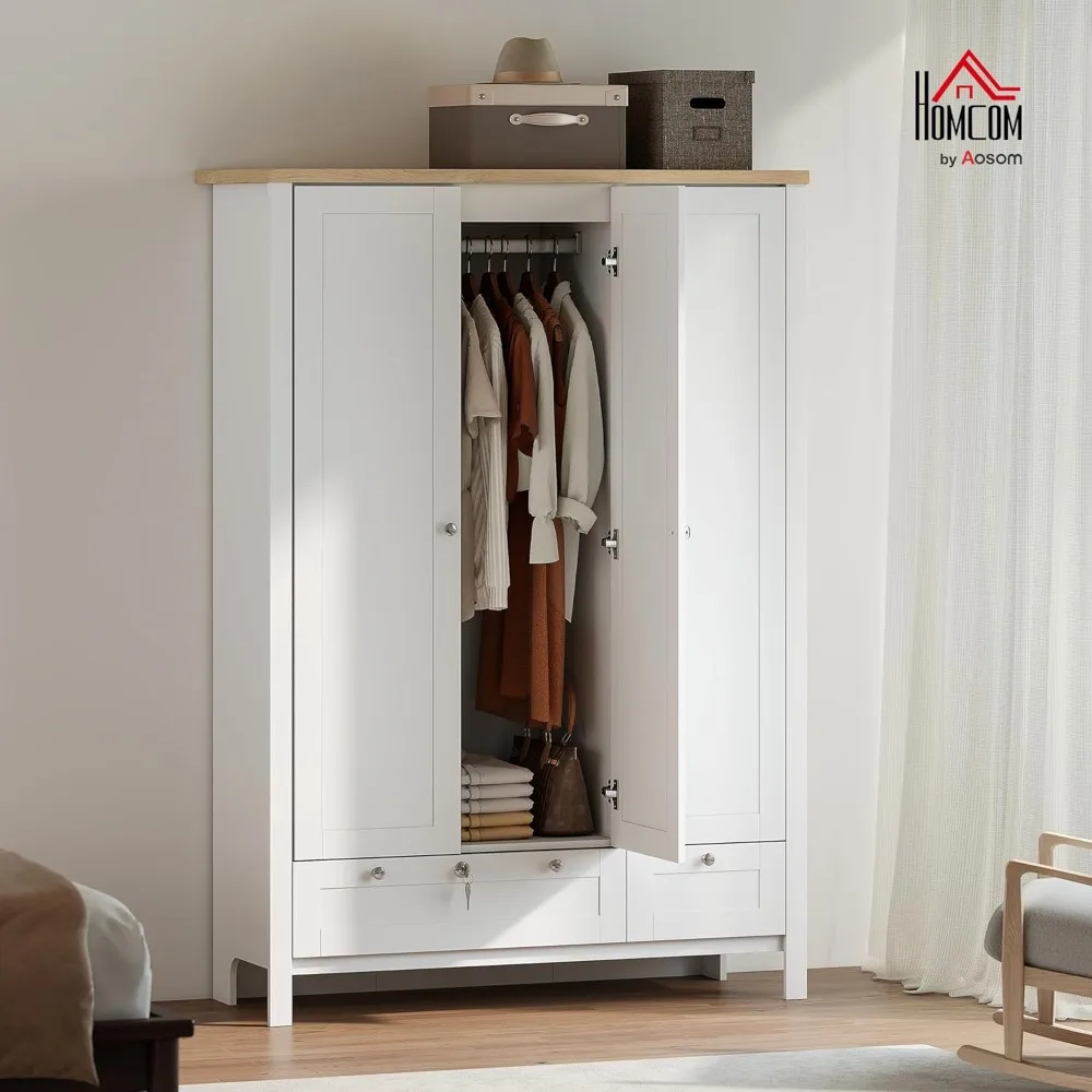 3 Door Armoire Wardrobe Closet with 2 Drawers, 69 Clothing Storage Cabinet with Lockable Large Drawer, Hanging Rod and Storage
3 Door Armoire Wardrobe Closet with 2 Drawers, 69 Clothing Storage Cabinet with Lockable Large Drawer, Hanging Rod and Storage