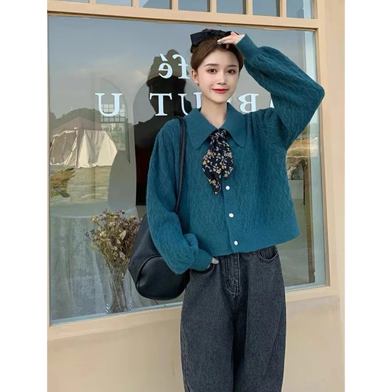 Women's Lazy Fashion Doll Neck Vintage Silk Scarf Loose Short Yellow Knitting Cardigan Comfortable Temperament Sweater Autumn
Women's Lazy Fashion Doll Neck Vintage Silk Scarf Loose Short Yellow Knitting Cardigan Comfortable Temperament Sweater Autumn