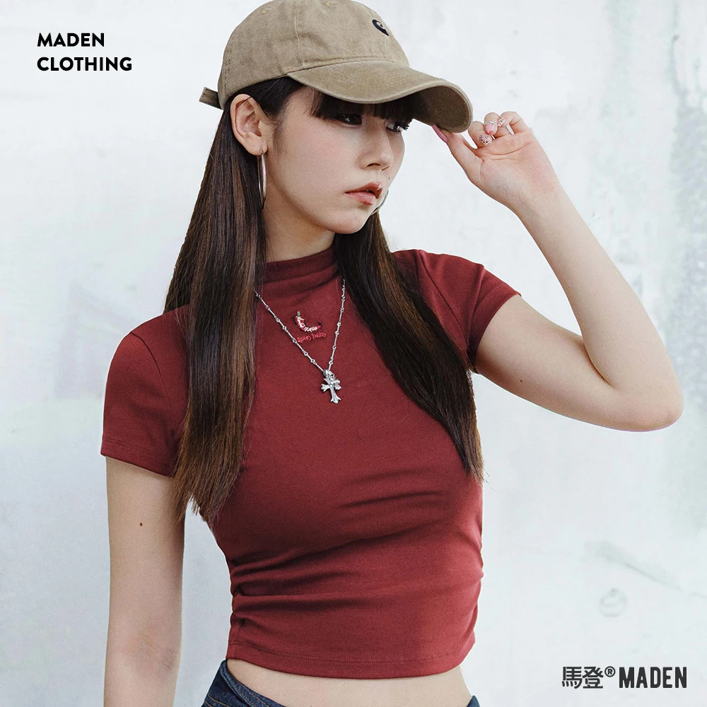 Maden Slash Neck T-shirts for Women Summer Shirring Printed Short-sleeved Tees Female Casual Solid Color Top Burgundy Color
Maden Slash Neck T-shirts for Women Summer Shirring Printed Short-sleeved Tees Female Casual Solid Color Top Burgundy Color