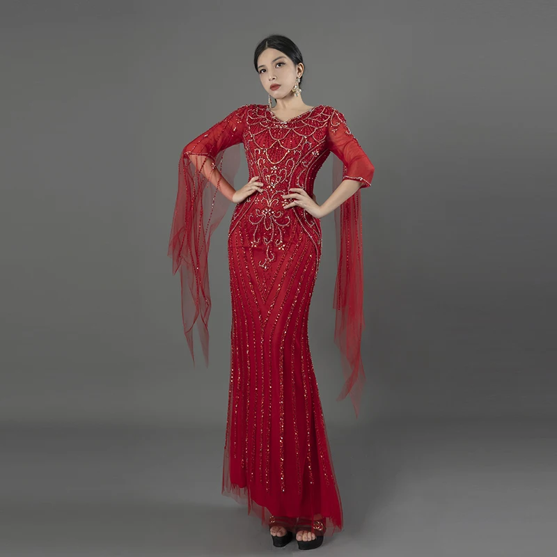 Luxury Red Evening Dress for Wedding Heavy Beading Handmade Party Gown for Formal Occasions R17
Luxury Red Evening Dress for Wedding Heavy Beading Handmade Party Gown for Formal Occasions R17