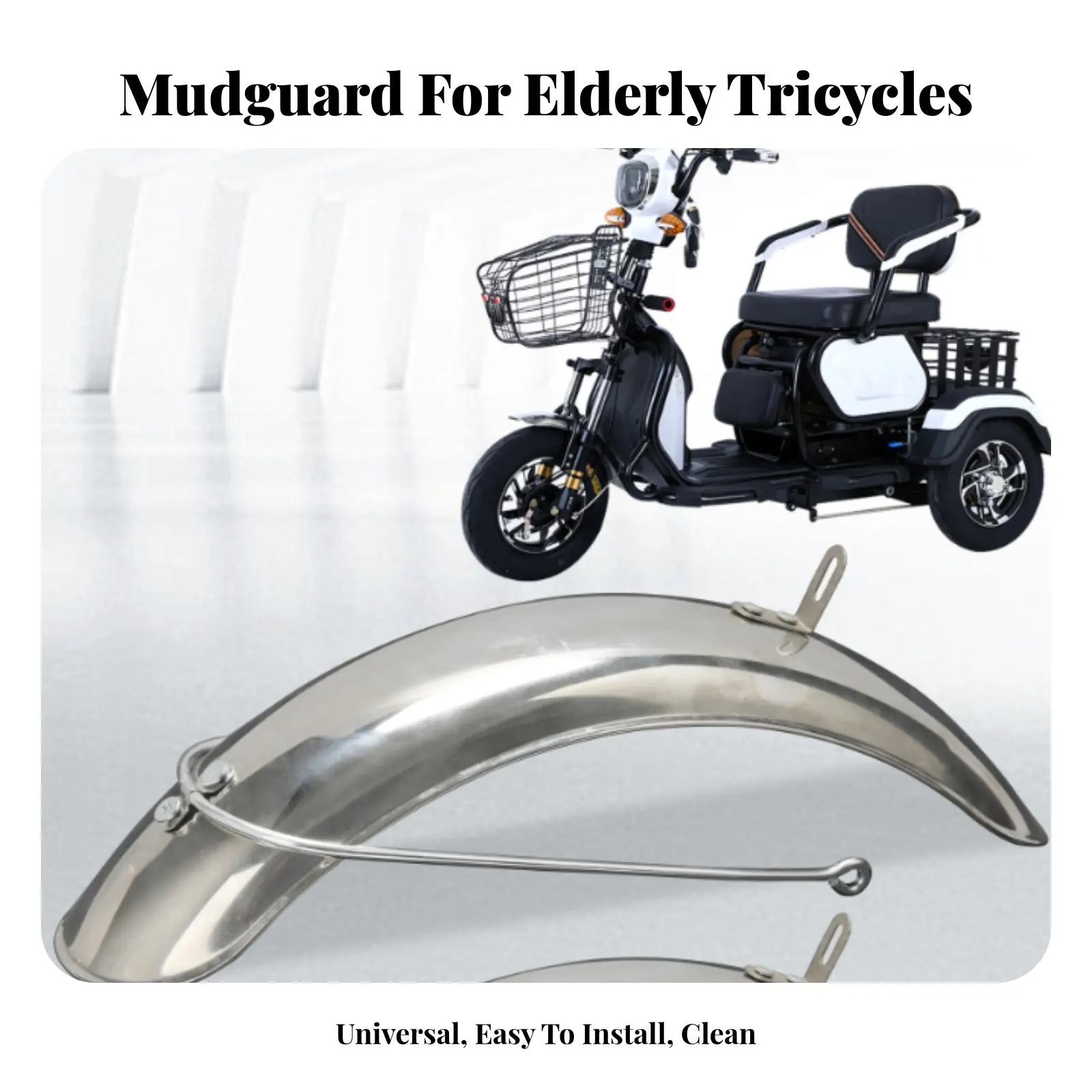 Tricycle Front Mudguard Waterproof Front Wheel Spray Guard Stainless Steel Wheel Guard Polished Finish Replacement Part
Tricycle Front Mudguard Waterproof Front Wheel Spray Guard Stainless Steel Wheel Guard Polished Finish Replacement Part