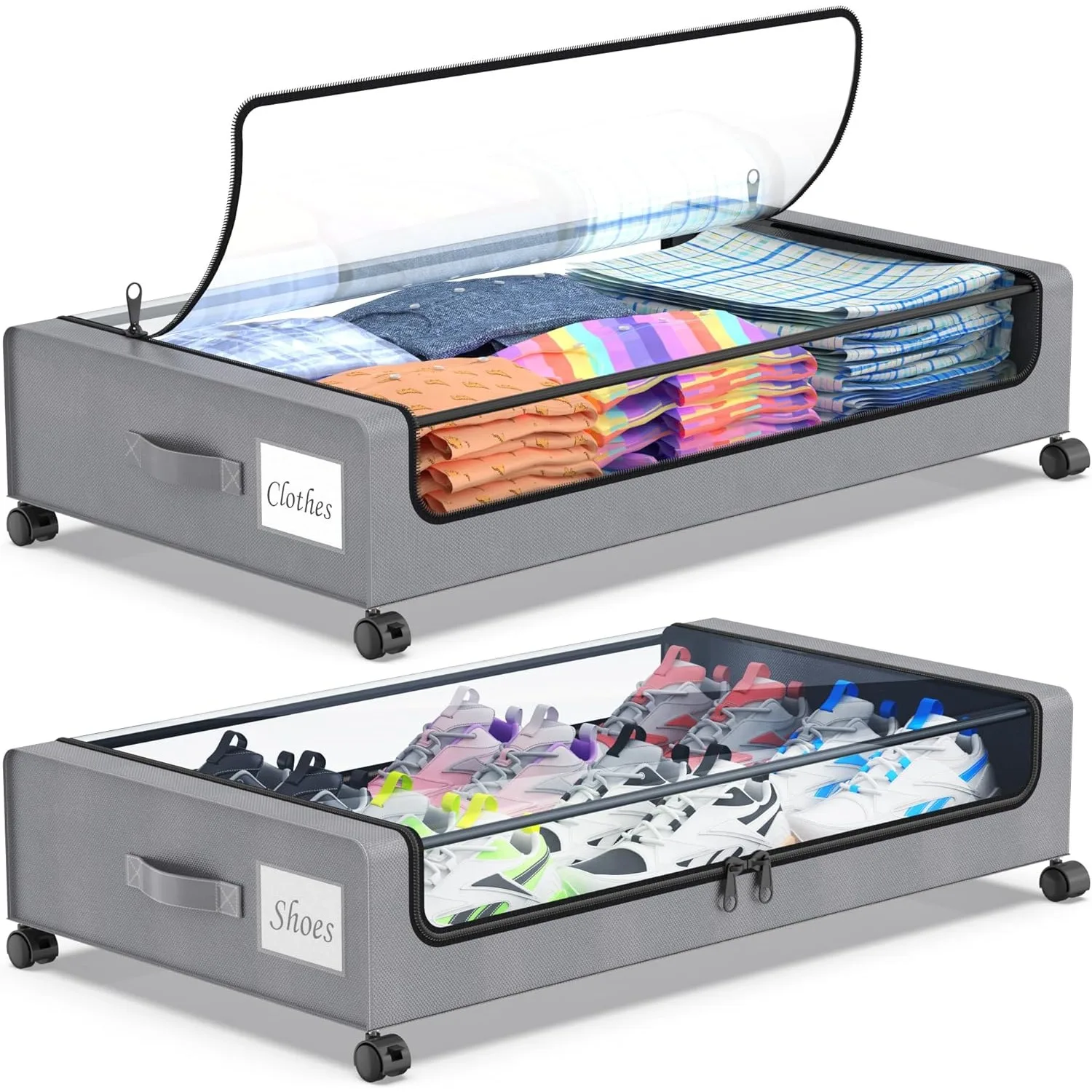 Under Bed Storage with Wheels, 2-Pack Under Bed Storage Containers with Clear Lids, XXL 60L Under the bed storage Organizer Bins
Under Bed Storage with Wheels, 2-Pack Under Bed Storage Containers with Clear Lids, XXL 60L Under the bed storage Organizer Bins