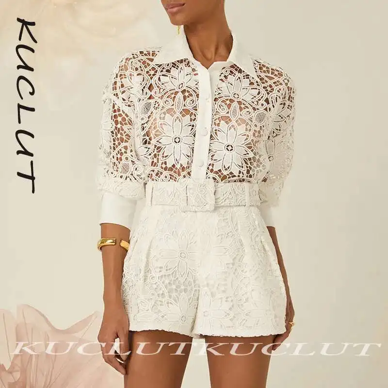 KUCLUT 2025 Fashion New Women's Two-pieces Set Single-breasted Lace Hook Flower Hollow Tops Trendy Flower Belt Shorts K411
KUCLUT 2025 Fashion New Women's Two-pieces Set Single-breasted Lace Hook Flower Hollow Tops Trendy Flower Belt Shorts K411