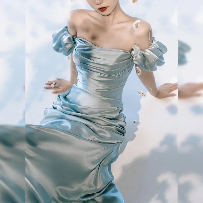 Elegant Off the Shoulder Blue Prom Dress Sleeveless Satin Strapless Mermaid Side Split Pleated Evening Dress Wedding Party Dress
Elegant Off the Shoulder Blue Prom Dress Sleeveless Satin Strapless Mermaid Side Split Pleated Evening Dress Wedding Party Dress