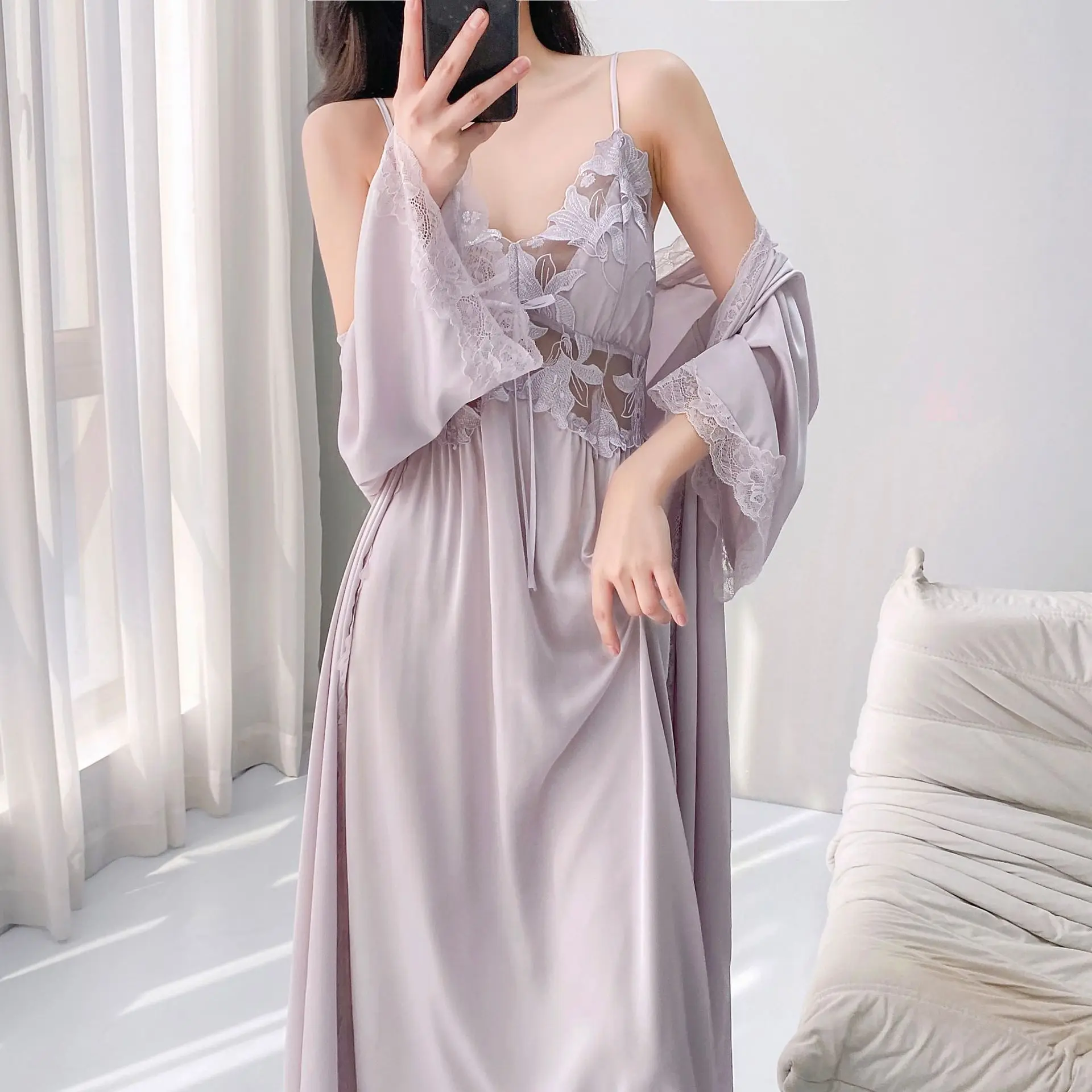 Bride Wedding Dress Long Kimono Robe Suit Sexy Lace Trim Lady Loungewear Vestidos Bridal Robes Satin Sleepwear Nightwear
Bride Wedding Dress Long Kimono Robe Suit Sexy Lace Trim Lady Loungewear Vestidos Bridal Robes Satin Sleepwear Nightwear