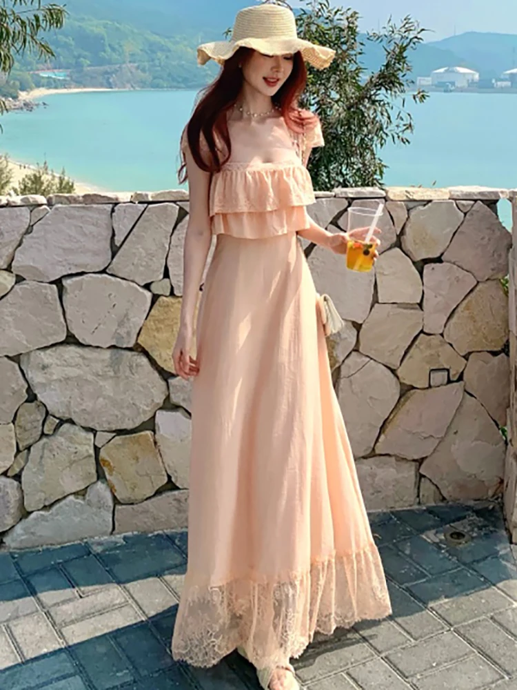 2026 Fashion Patchwork Lace Ruffled Square Collar Sling Dress Korean Elegant Dresses for Women Summer Bodycon Festival Vestidos
2026 Fashion Patchwork Lace Ruffled Square Collar Sling Dress Korean Elegant Dresses for Women Summer Bodycon Festival Vestidos