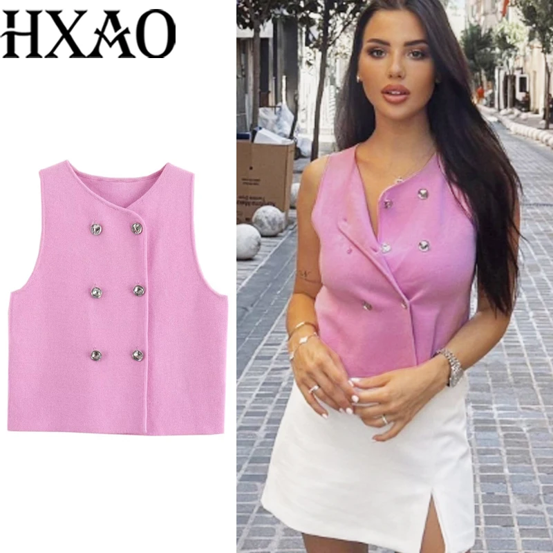 HXAO Women's Vest Cropped Sweaters Pink Vest Knitwears Waistcoat Sleeveless Knit Vest Woman Double-Breasted New Knitted
HXAO Women's Vest Cropped Sweaters Pink Vest Knitwears Waistcoat Sleeveless Knit Vest Woman Double-Breasted New Knitted