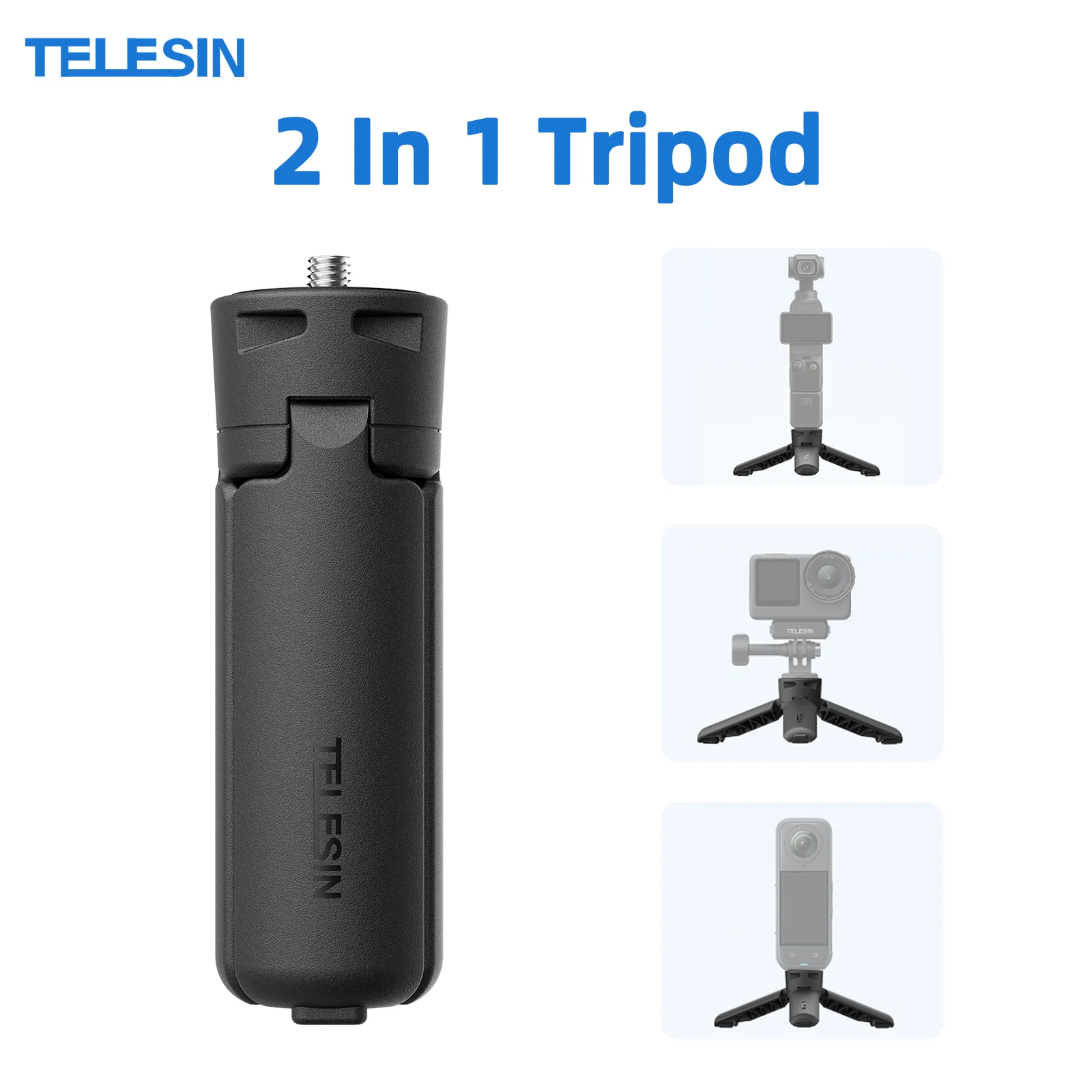 TELESIN 2 In 1 Mini Quick Release Tripod Hand grip for 0smo Pocket3 GoPro Insta360 DJI Osmo Action Camera With 1/4 Screw Adatper
TELESIN 2 In 1 Mini Quick Release Tripod Hand grip for 0smo Pocket3 GoPro Insta360 DJI Osmo Action Camera With 1/4 Screw Adatper