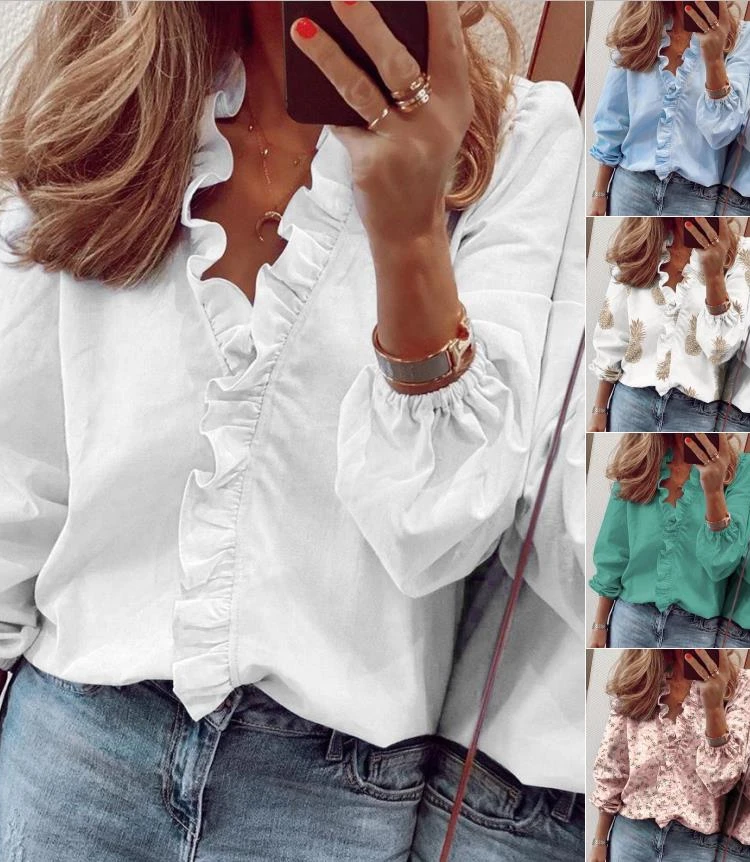 Women's V-Ne Ruffled Long Sve irt Ele Flounce Design Polyester Fabric Commute Sle Pure Color Faion irt
Women's V-Ne Ruffled Long Sve irt Ele Flounce Design Polyester Fabric Commute Sle Pure Color Faion irt