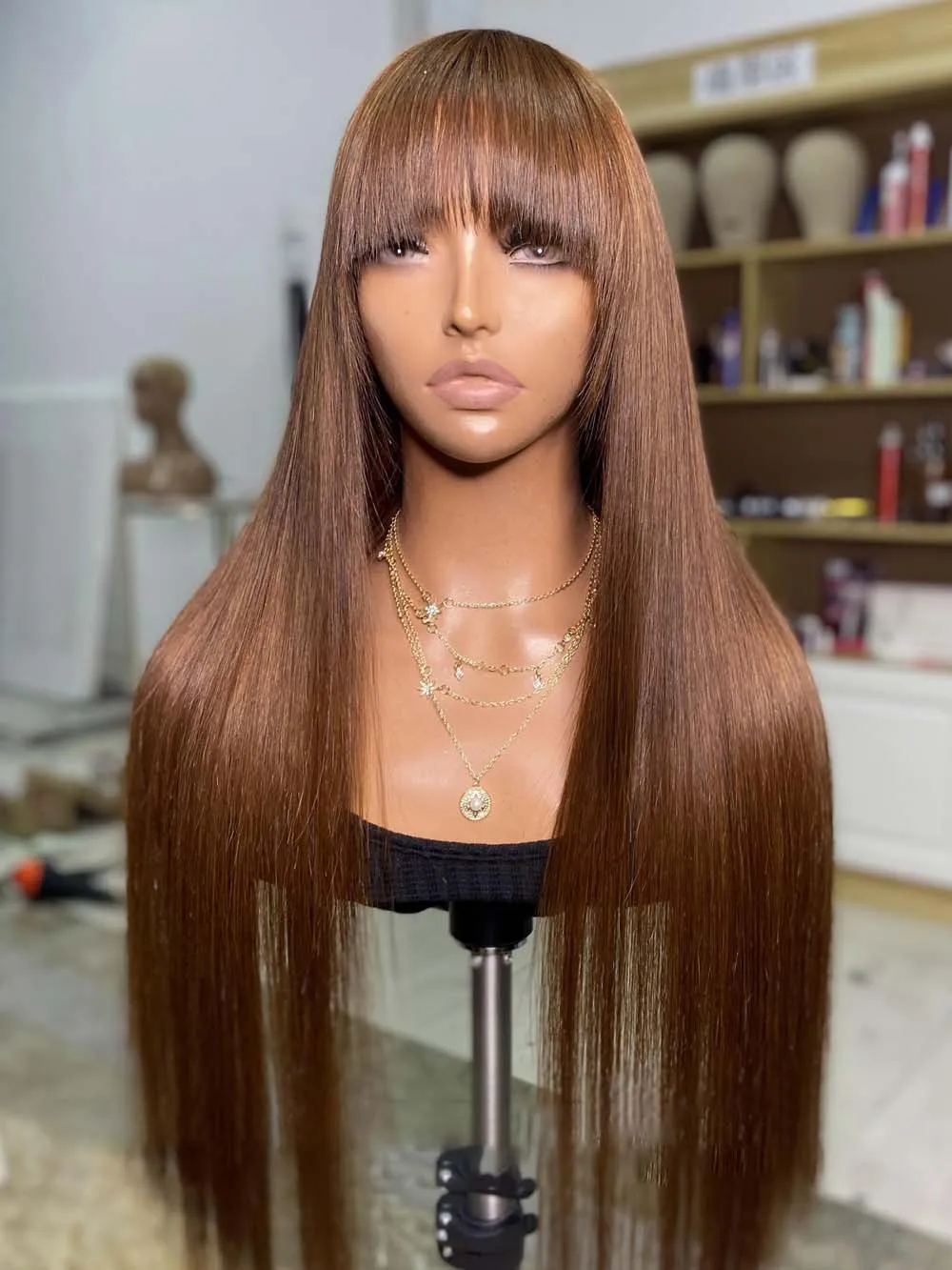 Brown Glueless 26Inch Soft Long 180Density Straight Machine Wig For Black Women With Bangs Natural Hairline Preplucked Daily
Brown Glueless 26Inch Soft Long 180Density Straight Machine Wig For Black Women With Bangs Natural Hairline Preplucked Daily