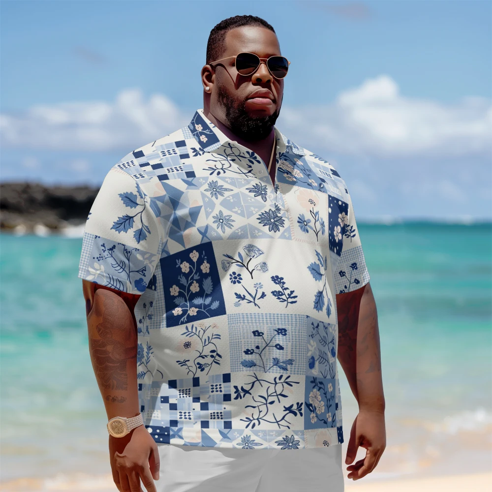 1 men's plus size polo shirt with summer blue fresh flower print casual lapel button suitable for shopping and golf
1 men's plus size polo shirt with summer blue fresh flower print casual lapel button suitable for shopping and golf