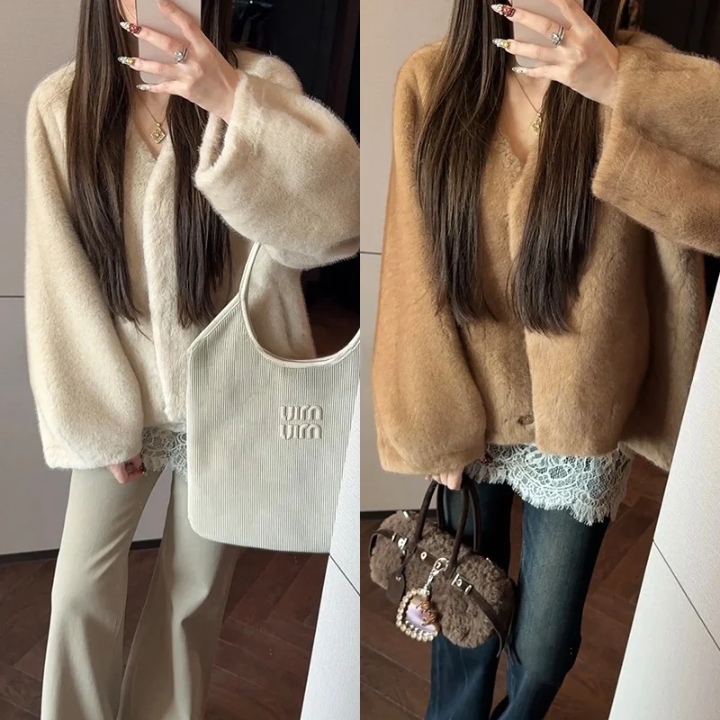 Ele Lightweight Luxury Coat Women's V-ne Furry ort Top Slimming Effect Faionable Winter Outerwear by Mimius
Ele Lightweight Luxury Coat Women's V-ne Furry ort Top Slimming Effect Faionable Winter Outerwear by Mimius