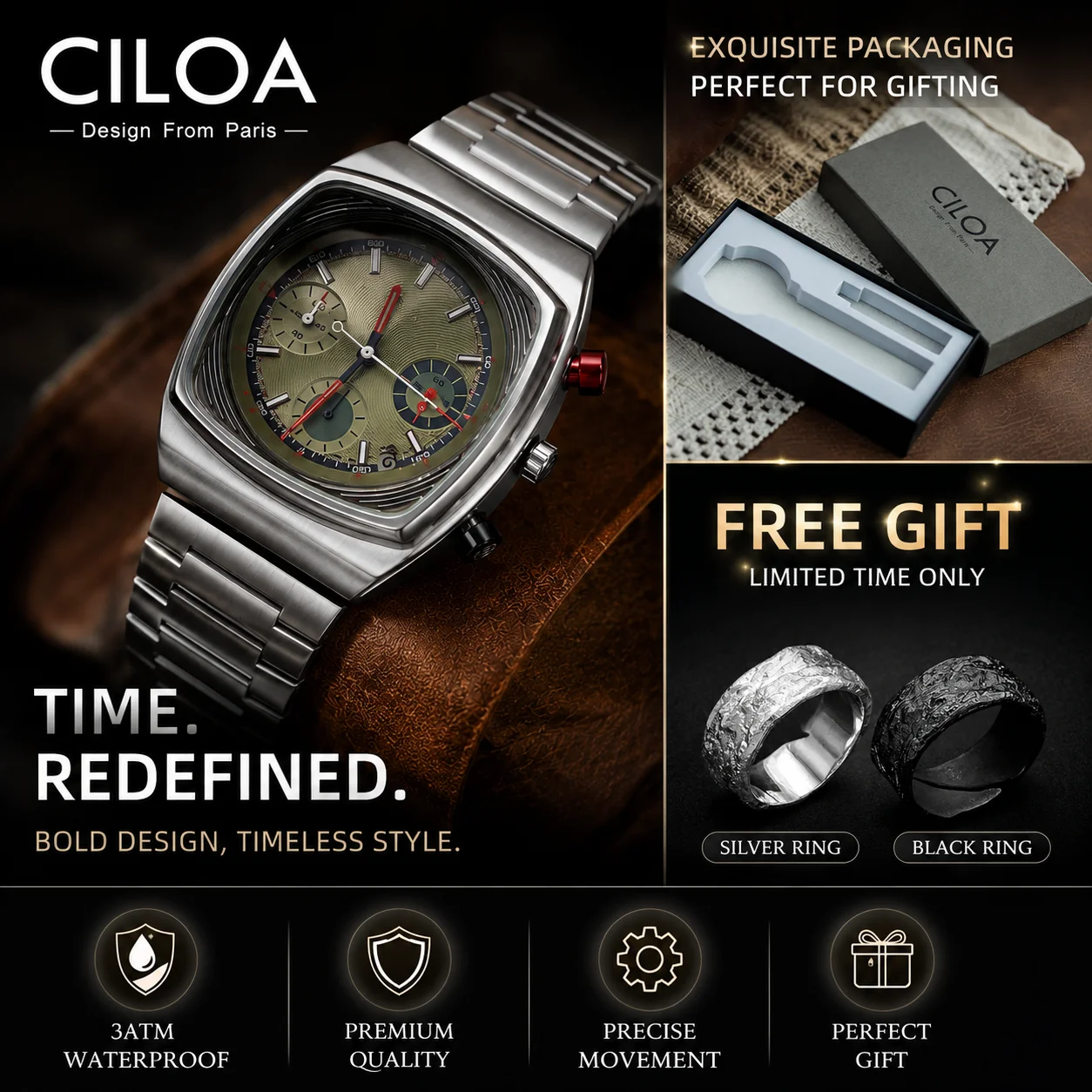 CILOA high quality watch men's sports stainless steel strap light luxury brand genuine 2025 new waterproof men's quartz watch
CILOA high quality watch men's sports stainless steel strap light luxury brand genuine 2025 new waterproof men's quartz watch