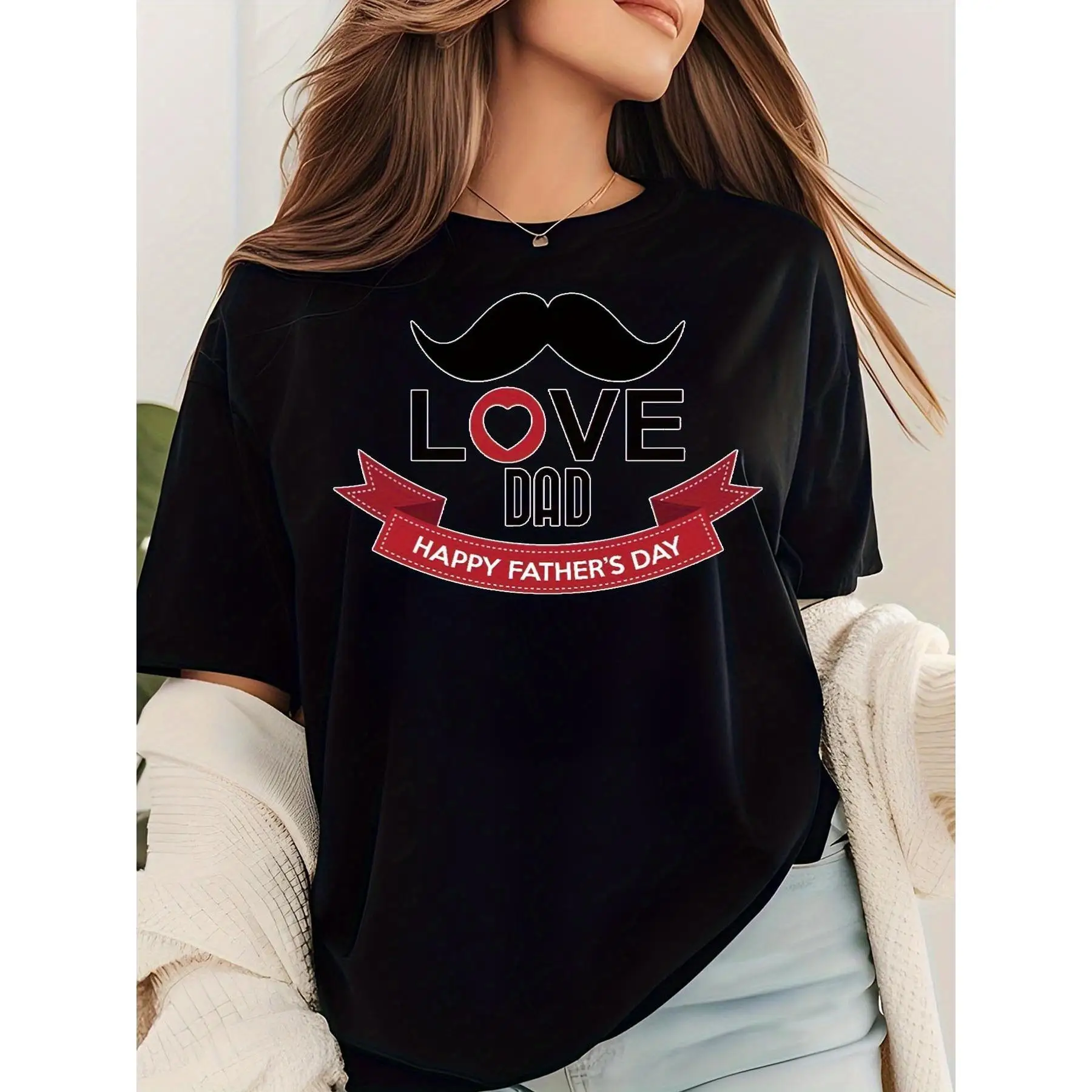 Women's Father's Day Graphic T-Shirt - Soft Breathable Cotton Crew Neck Tee with "LOVE DAD" & "Happy Father's Day" Design, Musta
Women's Father's Day Graphic T-Shirt - Soft Breathable Cotton Crew Neck Tee with "LOVE DAD" & "Happy Father's Day" Design, Musta