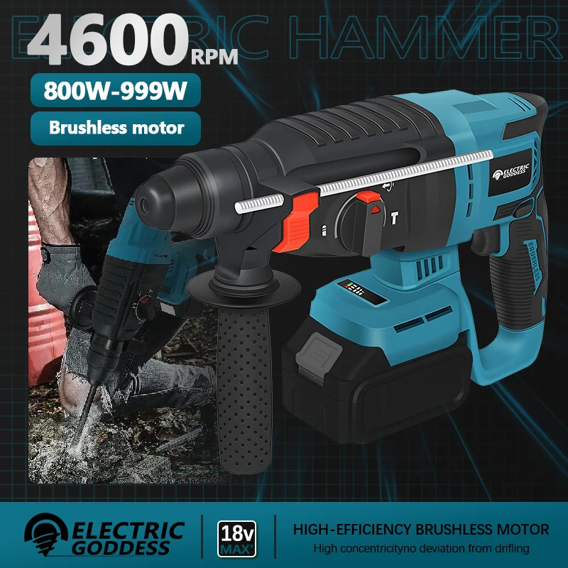 Electric Goddess 26mm Brushless Electric Impact Hammer Multifunctional Rotary Breaker Hammer Power Tool For Makita 21V Battery
Electric Goddess 26mm Brushless Electric Impact Hammer Multifunctional Rotary Breaker Hammer Power Tool For Makita 21V Battery 
