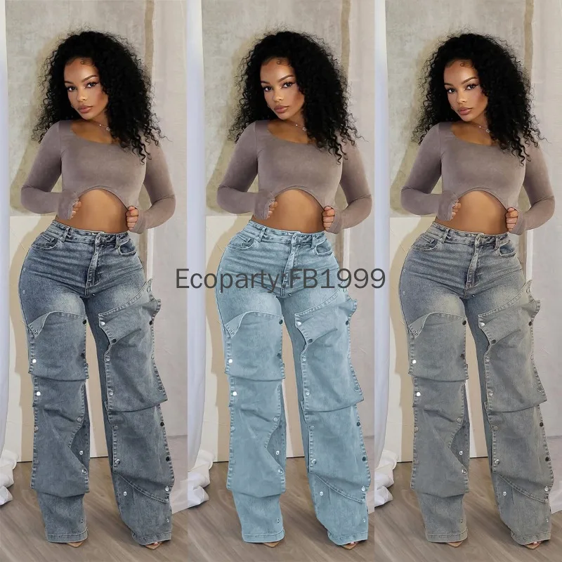 New Wome Fashion Straight Jeans Streetwear Cargo Denim Wide Leg Jeans Pants INS Hipster Removable Button High Waist Trousers
New Wome Fashion Straight Jeans Streetwear Cargo Denim Wide Leg Jeans Pants INS Hipster Removable Button High Waist Trousers