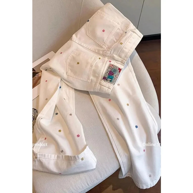 Women's White Denim Wide Leg Jeans High Waist Colorful Polka Dot Embroidered Casual Trousers
Women's White Denim Wide Leg Jeans High Waist Colorful Polka Dot Embroidered Casual Trousers