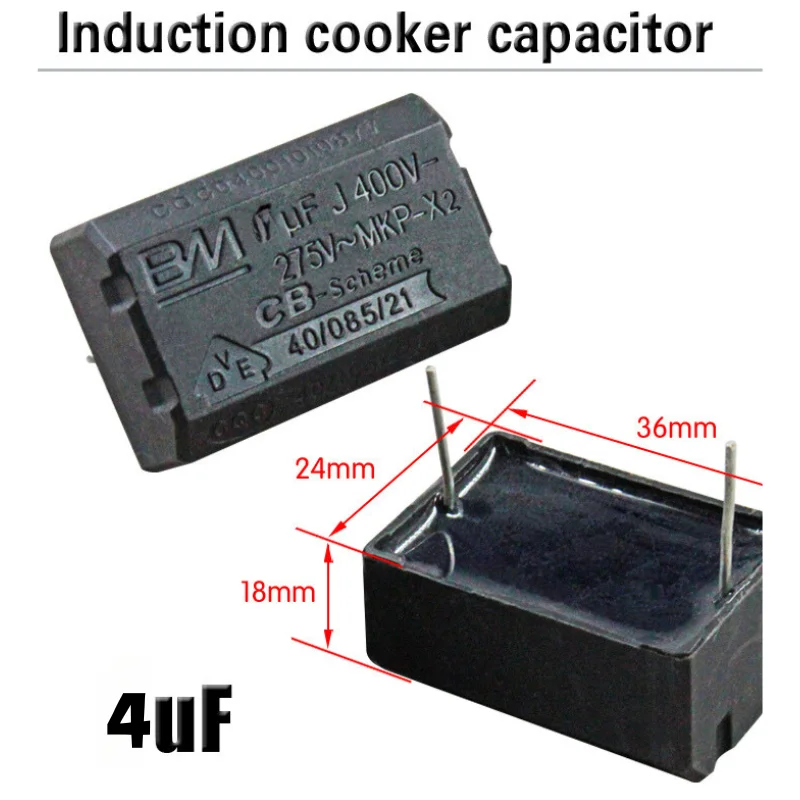 Induction cooker capacitor 275V-400V 4UF high voltage spare parts
Induction cooker capacitor 275V-400V 4UF high voltage spare parts