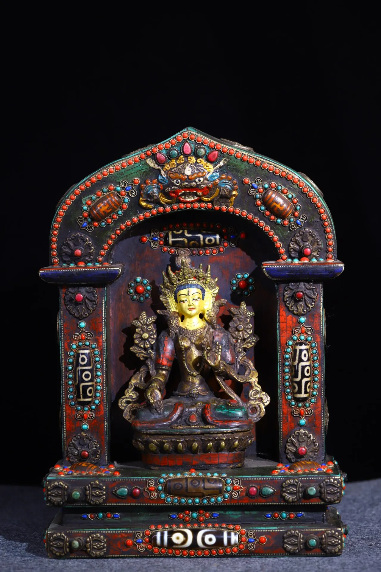 12"Tibetan Temple Collection Old Bronze Gilded Mosaic Gem gZi Beads Turquoise White Tara Buddha Buddhist Niche Worship Hall
12"Tibetan Temple Collection Old Bronze Gilded Mosaic Gem gZi Beads Turquoise White Tara Buddha Buddhist Niche Worship Hall