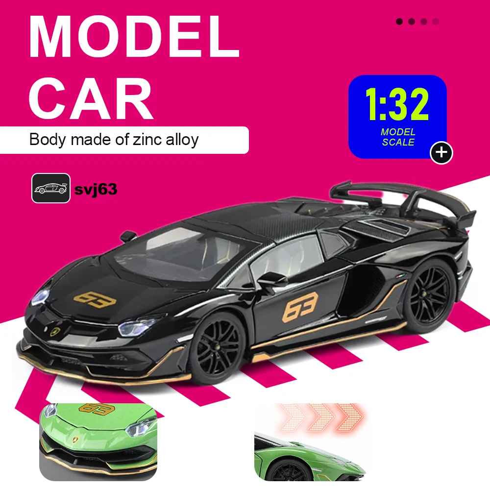 1:32 SVJ63 Tourbillon Sport Car Alloy Model Diecast Toys with Sound and Light Pull Back Doors Opened Vehices Boys Treasure Gifts
1:32 SVJ63 Tourbillon Sport Car Alloy Model Diecast Toys with Sound and Light Pull Back Doors Opened Vehices Boys Treasure Gifts