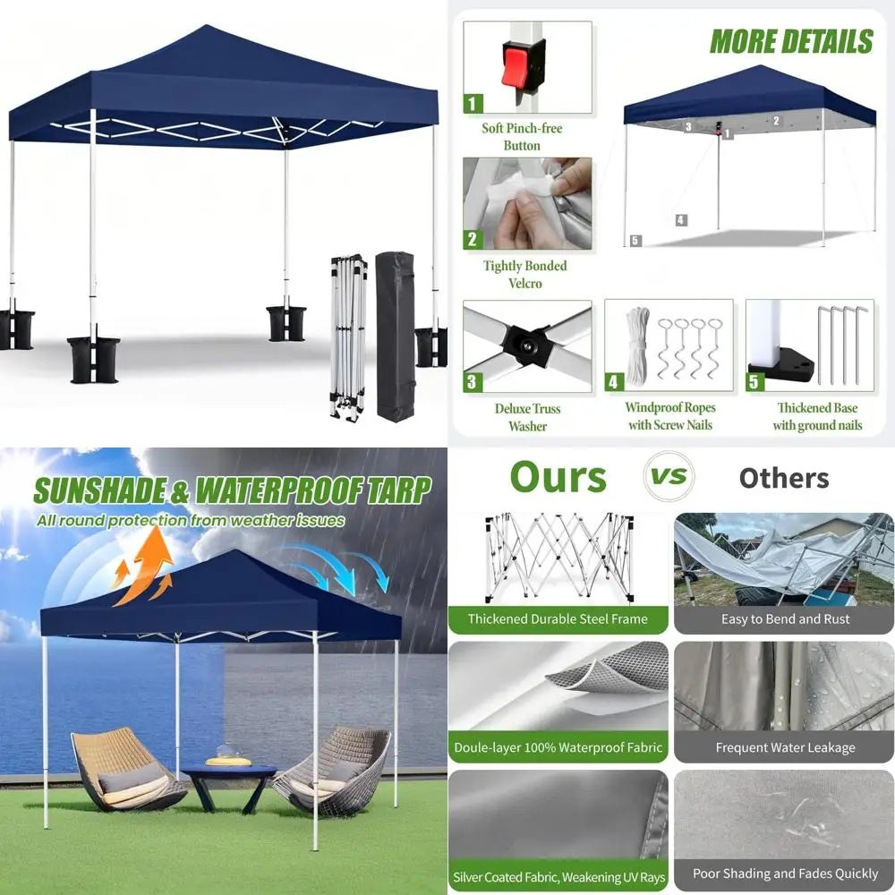 Heavy-Duty 10x10 Pop-Up Canopy Tent with Carrying Bag for Outdoor Sun Shelter, Ideal for Parties, Events, and Camping
Heavy-Duty 10x10 Pop-Up Canopy Tent with Carrying Bag for Outdoor Sun Shelter, Ideal for Parties, Events, and Camping