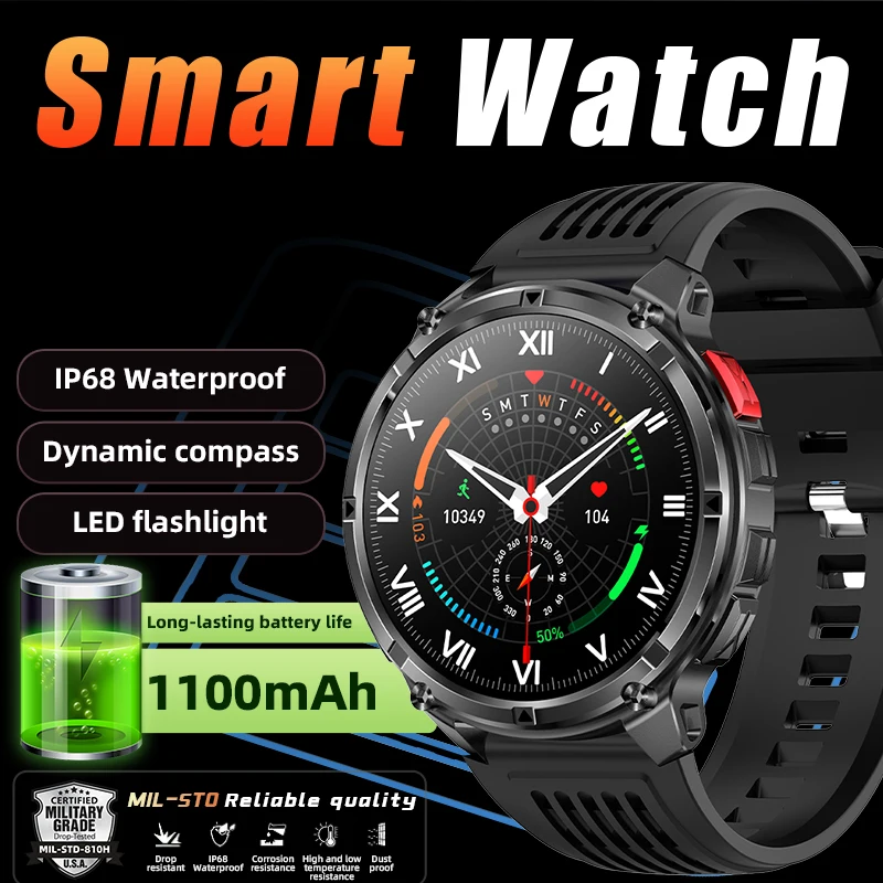 1100mAh Battery Smart Watch Compass IP68 Waterproof Sports tracker Outdoors Military Smartwatches LED Flashlight 170+Sport Modes
1100mAh Battery Smart Watch Compass IP68 Waterproof Sports tracker Outdoors Military Smartwatches LED Flashlight 170+Sport Modes