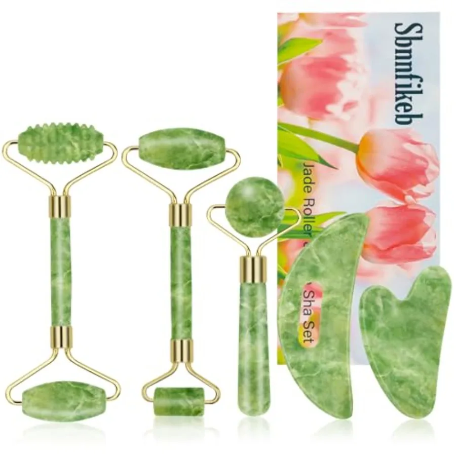 Jade Roller and Gua Sha Set 5-in-1, Full Body Massage Tools Gua Sha Facial Tool Set Portable cooling Xiuyan Jade design for ski
Jade Roller and Gua Sha Set 5-in-1, Full Body Massage Tools Gua Sha Facial Tool Set Portable cooling Xiuyan Jade design for ski