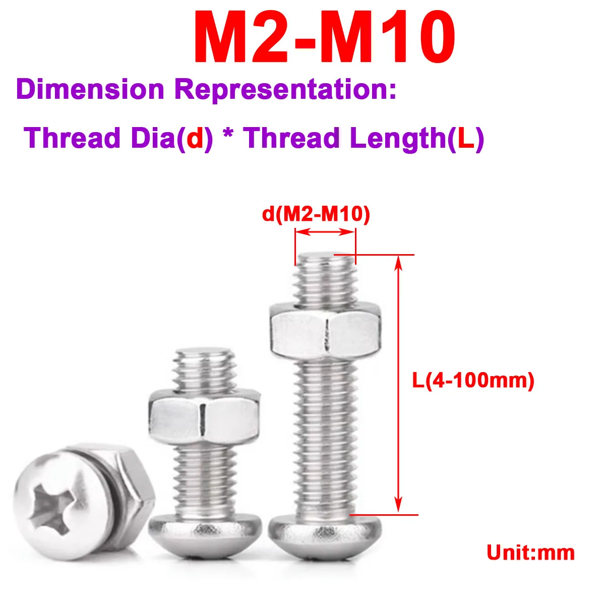 304 Stainless Steel Pan Head Cross Recess Screw And Nut Two In One Combination M2M2.5M3
304 Stainless Steel Pan Head Cross Recess Screw And Nut Two In One Combination M2M2.5M3