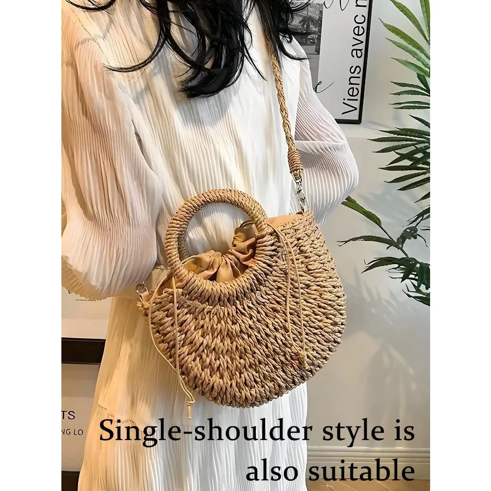 Half-Circle Woven Women's Beach Bag-Handcrafted, Perfect For Vacations And Everyday Use (Khaki). Vintage Bohemian-Style Tote, Niche Fashion Moon-Shaped Handwoven Bag, Rattan Handbag, Christmas Gift. New Women's Fashion Accessory: Lightweight, Versatile To
Half-Circle Woven Women's Beach Bag-Handcrafted, Perfect For Vacations And Everyday Use (Khaki). Vintage Bohemian-Style Tote, Niche Fashion Moon-Shaped Handwoven Bag, Rattan Handbag, Christmas Gift. New Women's Fashion Accessory: Lightweight, Versatile To