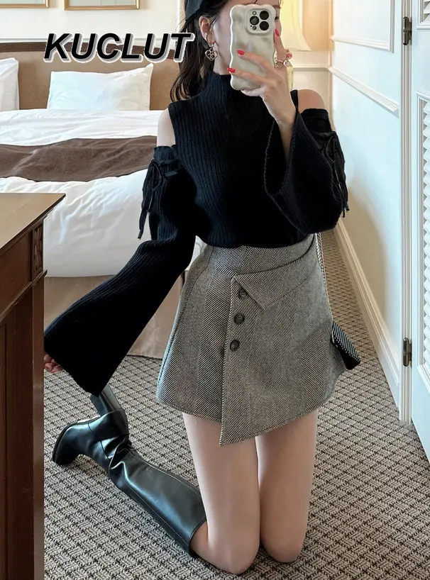 Вязаные свитера в японском стиле с открытыми плечами и лентой с бантом, вязаный топ в рубчик, пуловер с длинными рукавами и половиной шеи, свитер, топы для женщин
Вязаные свитера в японском стиле с открытыми плечами и лентой с бантом, вязаный топ в рубчик, пуловер с длинными рукавами и половиной шеи, свитер, топы для женщин