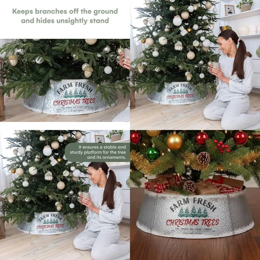 Large Christmas Tree Collar - Rustic, Adjustable Metal Ring for XL Trees with Distressed White Finish for Indoor Holiday Decor
Large Christmas Tree Collar - Rustic, Adjustable Metal Ring for XL Trees with Distressed White Finish for Indoor Holiday Decor