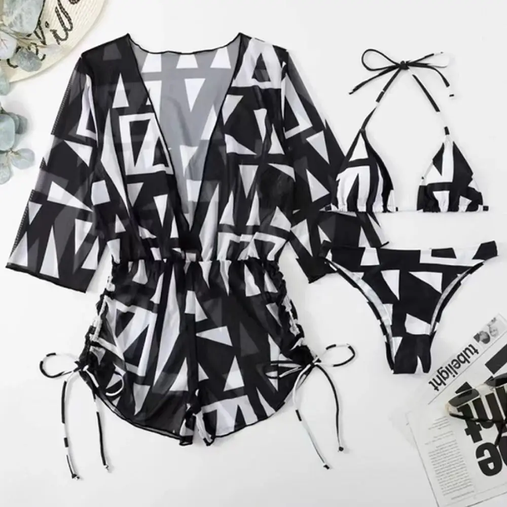 3 Pieces Set Bikini Sets Print Halter Neck Strap Long Sleeve Bathing Suit Push-up Bra Drawstring Side Women's Bathing Set Beach
3 Pieces Set Bikini Sets Print Halter Neck Strap Long Sleeve Bathing Suit Push-up Bra Drawstring Side Women's Bathing Set Beach