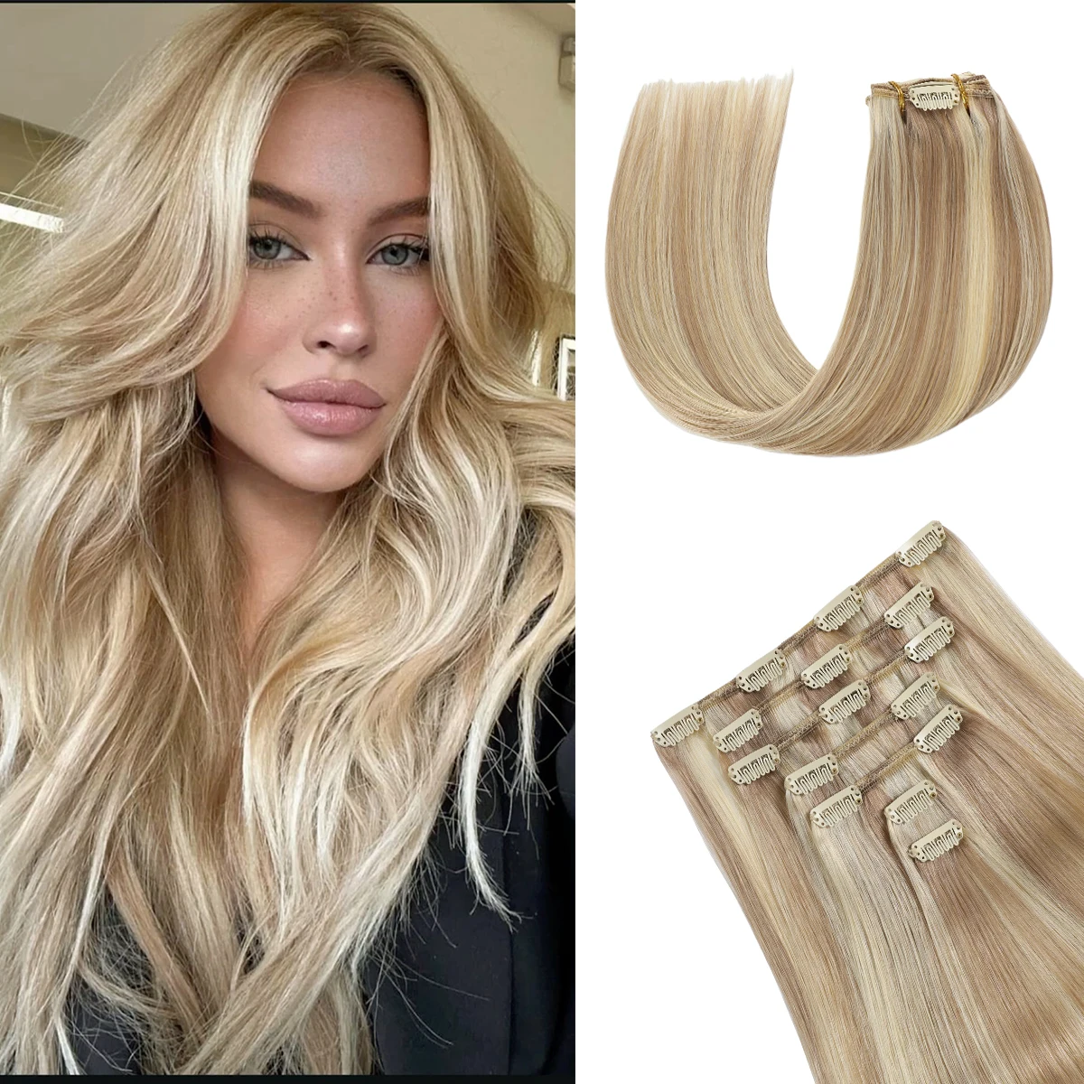Remy Human Hair Clips in Hair Extensions Mixed blondes 7Pcs 16clips 100% Real Hair Clip ins Silky Straight Hairpieces for Women
Remy Human Hair Clips in Hair Extensions Mixed blondes 7Pcs 16clips 100% Real Hair Clip ins Silky Straight Hairpieces for Women