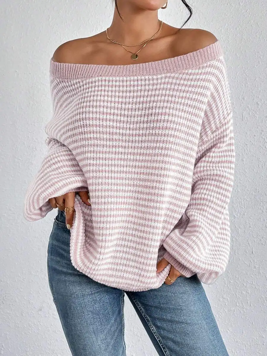 Off Shoulder Striped Loose Knit Sweater Casual Drop Shoulder Pullover For Autumn Winter
Off Shoulder Striped Loose Knit Sweater Casual Drop Shoulder Pullover For Autumn Winter