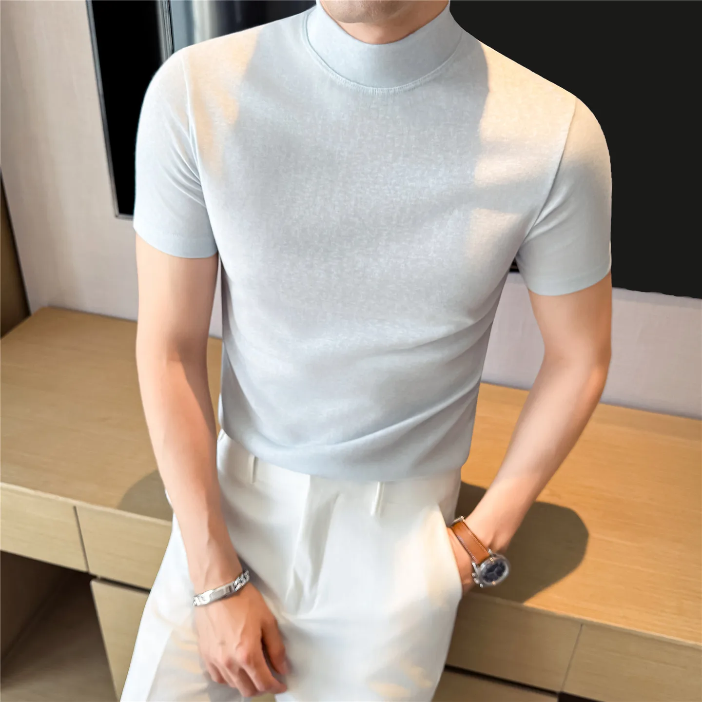 Men's Slim Fit Half-Turtleneck Knit T-Shirt – 65% Cotton Blend, Lightweight & Breathable Short Sleeve Top
Men's Slim Fit Half-Turtleneck Knit T-Shirt – 65% Cotton Blend, Lightweight & Breathable Short Sleeve Top