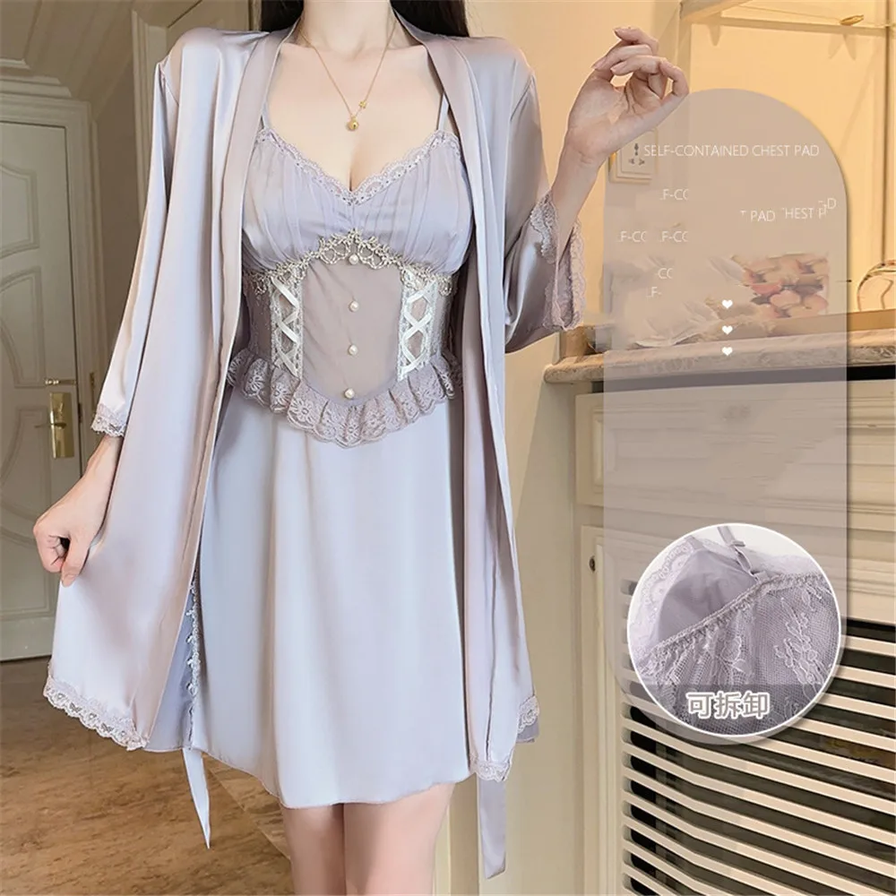 Sexy Women Robe Suspender Hollow Out Nightdress Set Casual Satin Sleepwear Kimono Bathrobe Gown Robe Nightgown
Sexy Women Robe Suspender Hollow Out Nightdress Set Casual Satin Sleepwear Kimono Bathrobe Gown Robe Nightgown
