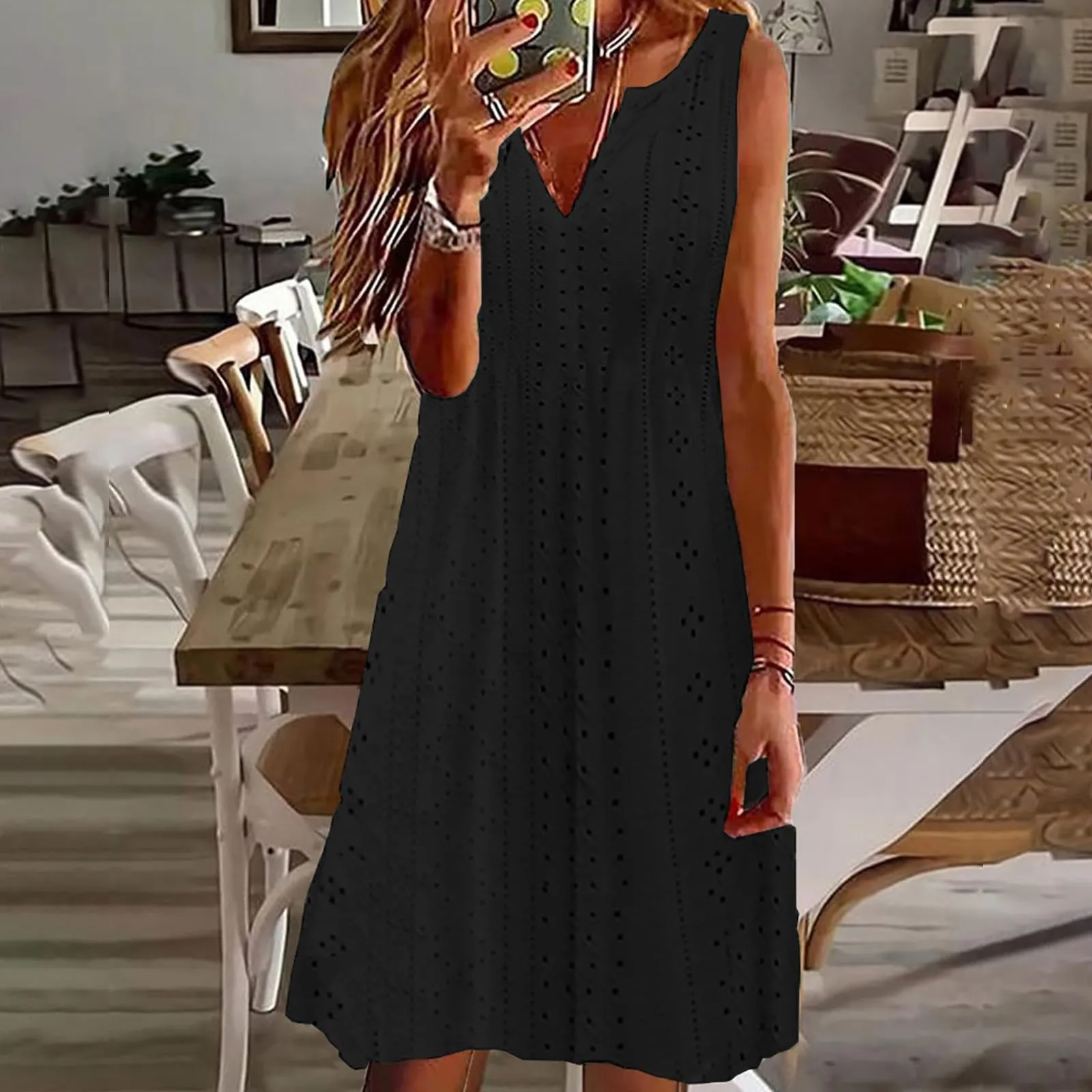 2024 Summer Bohemian Women's Slip Dress Long V Neck Casual Lace Hollow Dresses Female Elegant Solid Loose Medium length Clothes
2024 Summer Bohemian Women's Slip Dress Long V Neck Casual Lace Hollow Dresses Female Elegant Solid Loose Medium length Clothes