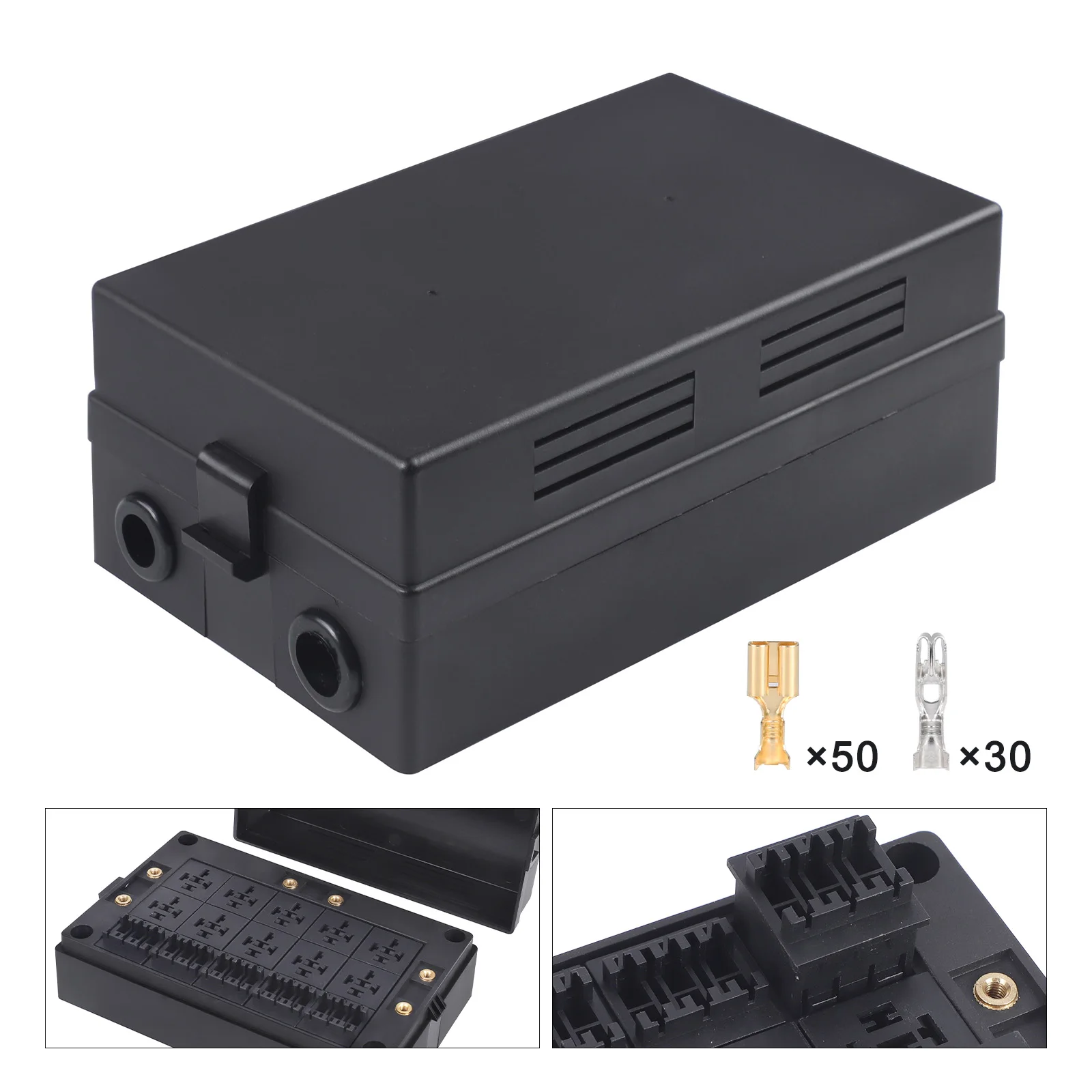 10 Way Car Relay Box 12V Fuse Box 15 Way Blade Fuse Holder Block Black Plastic For Auto Marine SUV Truck With Copper Terminals
10 Way Car Relay Box 12V Fuse Box 15 Way Blade Fuse Holder Block Black Plastic For Auto Marine SUV Truck With Copper Terminals