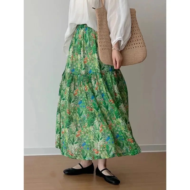 Women's Summer Floral Print A-line Midi Skirt Elastic Waist Cotton Linen Tiered Cake Skirt
Women's Summer Floral Print A-line Midi Skirt Elastic Waist Cotton Linen Tiered Cake Skirt