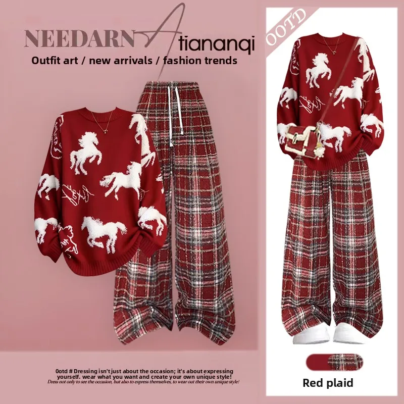 Red Sweater Set Women's Sweet Sle Winter Faion Plaid Pants Two Piece Set New Year's Zodiac Year Cute Comfortable Clothing
Red Sweater Set Women's Sweet Sle Winter Faion Plaid Pants Two Piece Set New Year's Zodiac Year Cute Comfortable Clothing