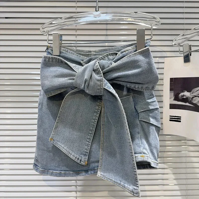 Trendy High Waist Strap Bow Denim Short Skirts for Women Fashion Wrap Hip Skirt Female Spring New Items
Trendy High Waist Strap Bow Denim Short Skirts for Women Fashion Wrap Hip Skirt Female Spring New Items
