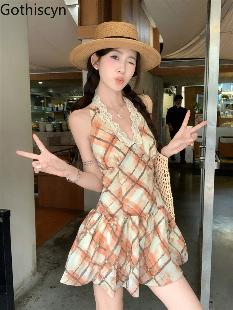 Gothiscyn Sexy Halter Neck Lace Dress Women's Summer French Slim Fit Plaid A-line Short Dress Fashion Female Clothes
Gothiscyn Sexy Halter Neck Lace Dress Women's Summer French Slim Fit Plaid A-line Short Dress Fashion Female Clothes